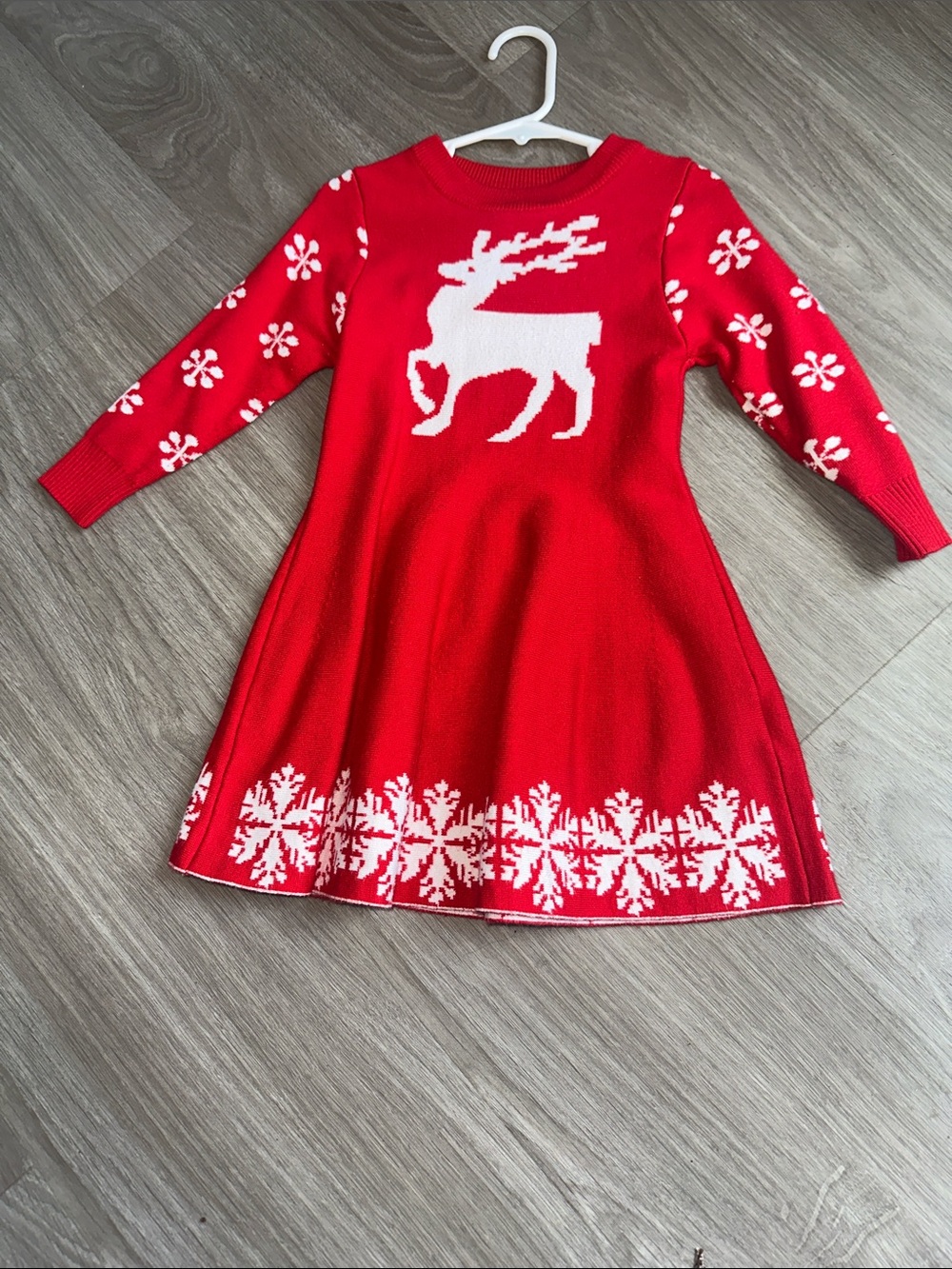 Girls' Red Reindeer Knit Dress - Holiday Sweater Dress